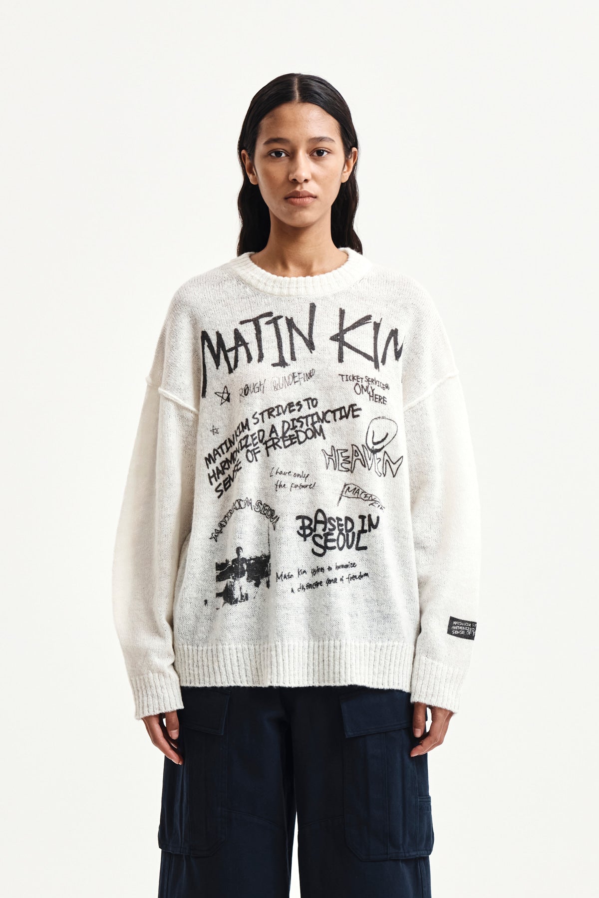 matinkim GRAFFITI ARTWORK KNIT PULLOVER IN IVORY