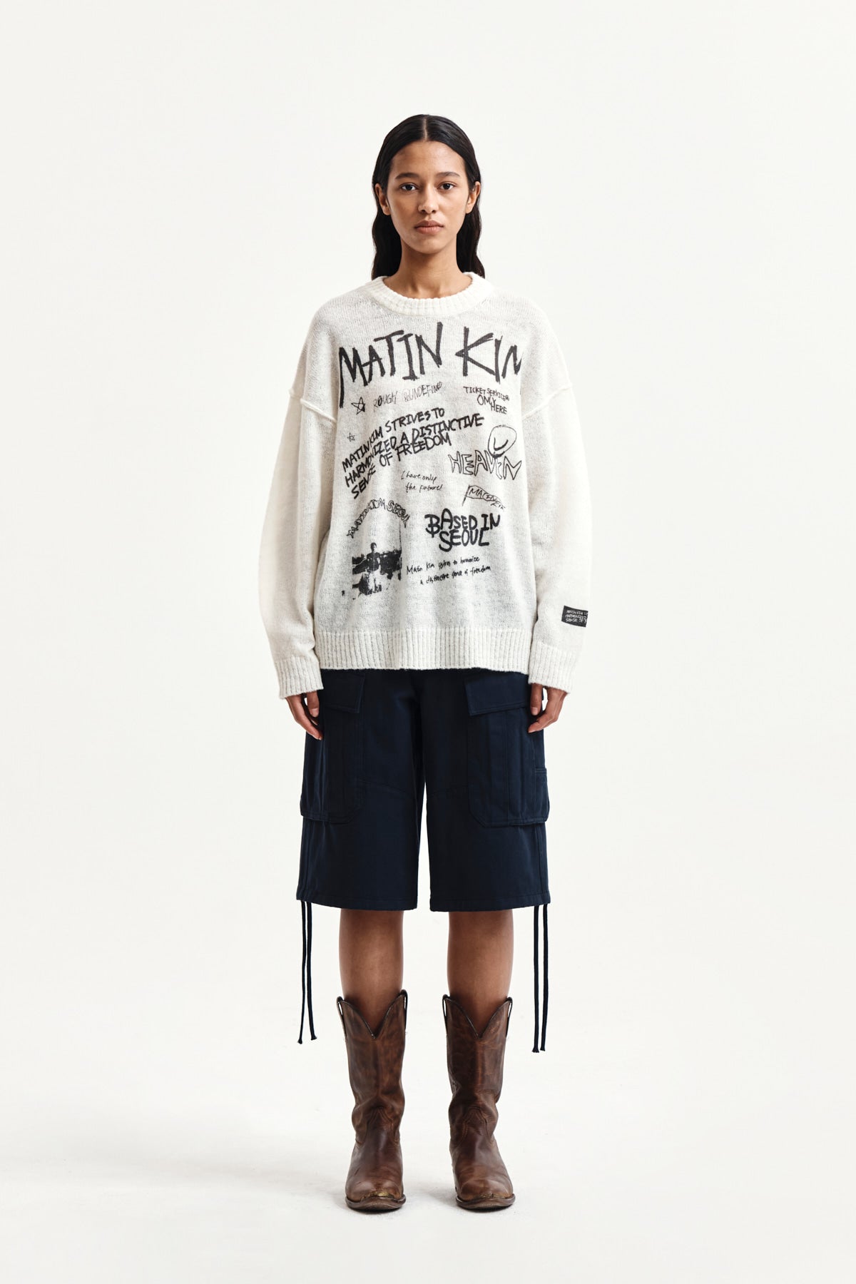 matinkim UTILITY CARGO BERMUDA PANTS IN NAVY