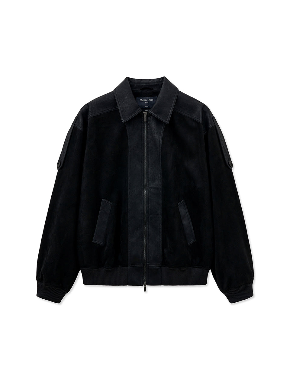 matinkim SUEDE MIX LEATHER ZIP UP JUMPER FOR MEN IN BLACK