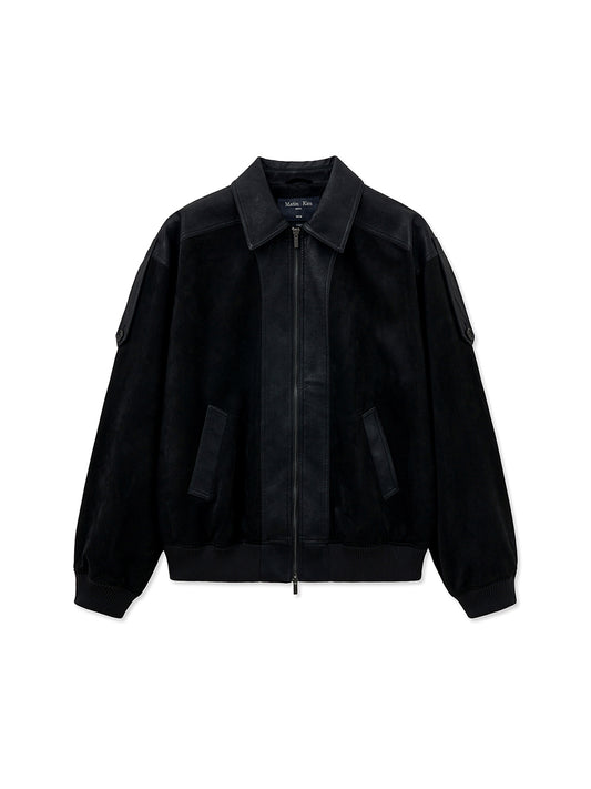 matinkim SUEDE MIX LEATHER ZIP UP JUMPER FOR MEN IN BLACK