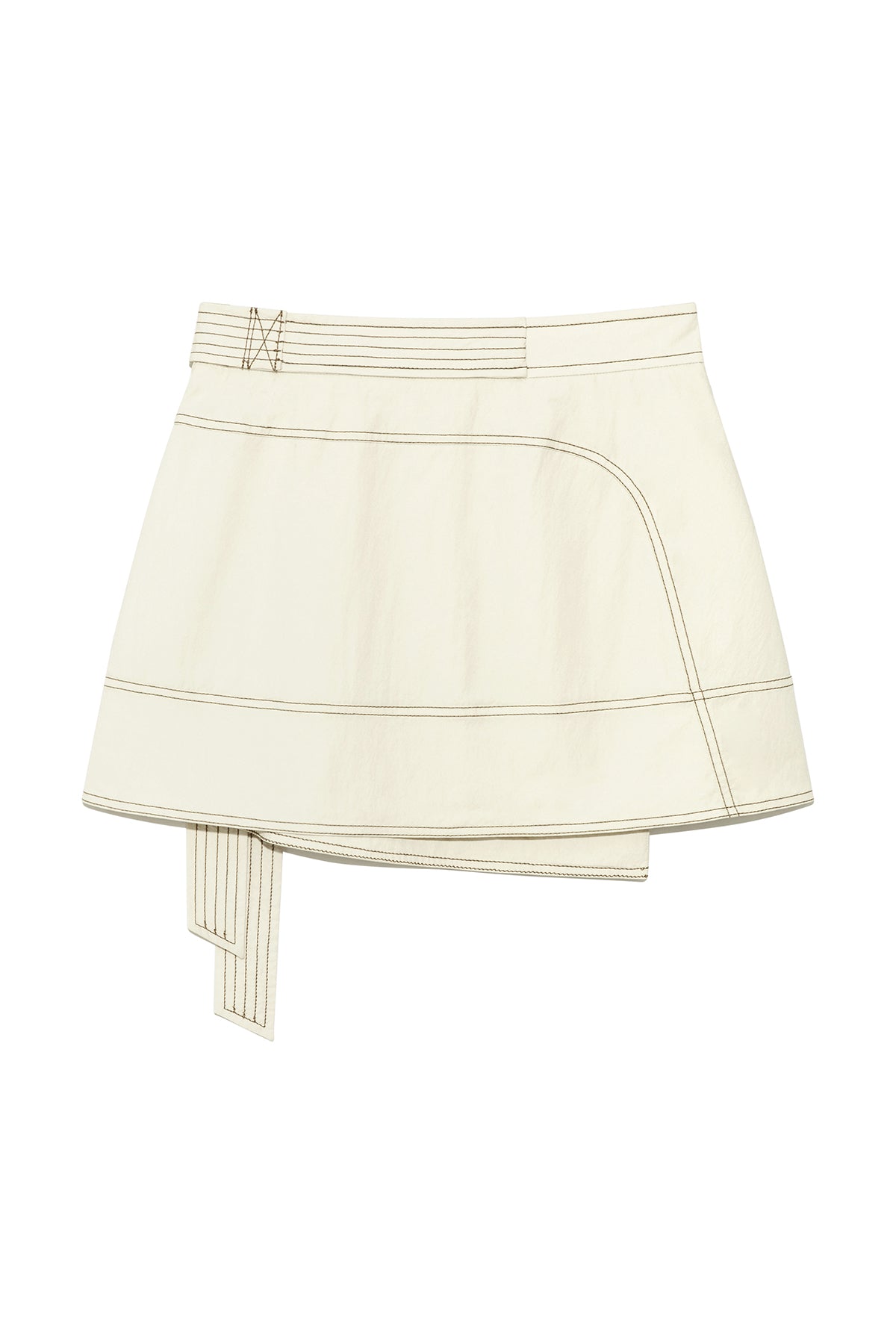 matinkim STITCH POINT BELTED WRAP SKIRT IN LIGHT BEIGE