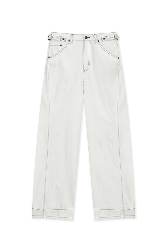 matinkim WAIST BUCKLE STITCH POINT TWILL DENIM PANTS IN IVORY