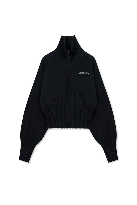 matinkim HIGH NECK EMBROIDERED LOGO ZIP UP FOR WOMEN IN BLACK