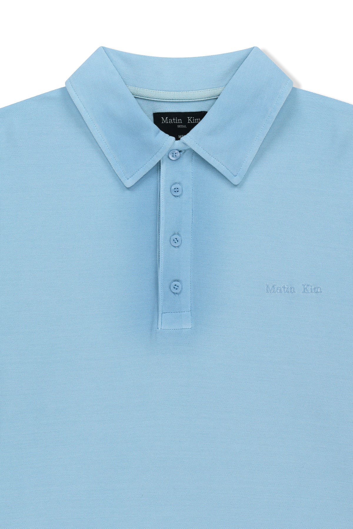 matinkim SMALL LOGO WASHED PIQUE TOP FOR MEN IN BLUE