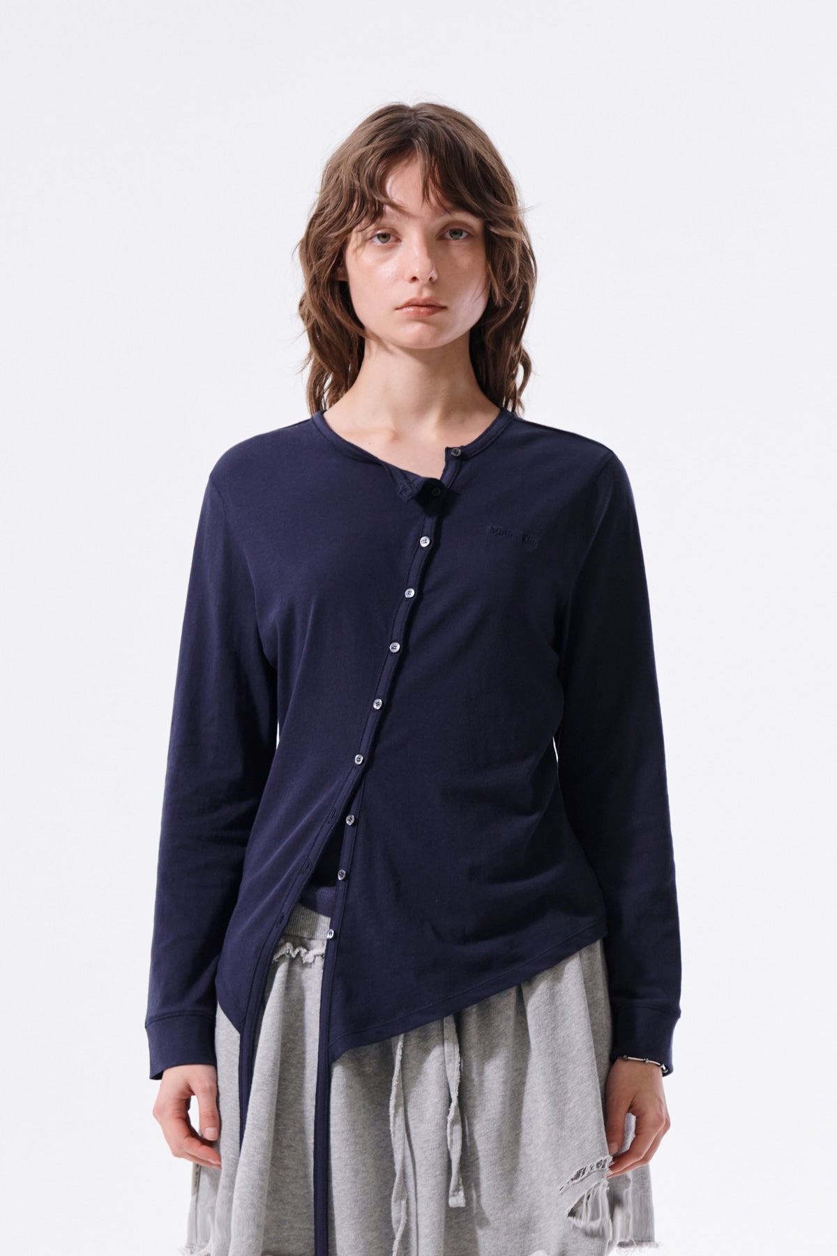 matinkim ASYMMETRIC BUTTON CLOSURE TOP IN NAVY