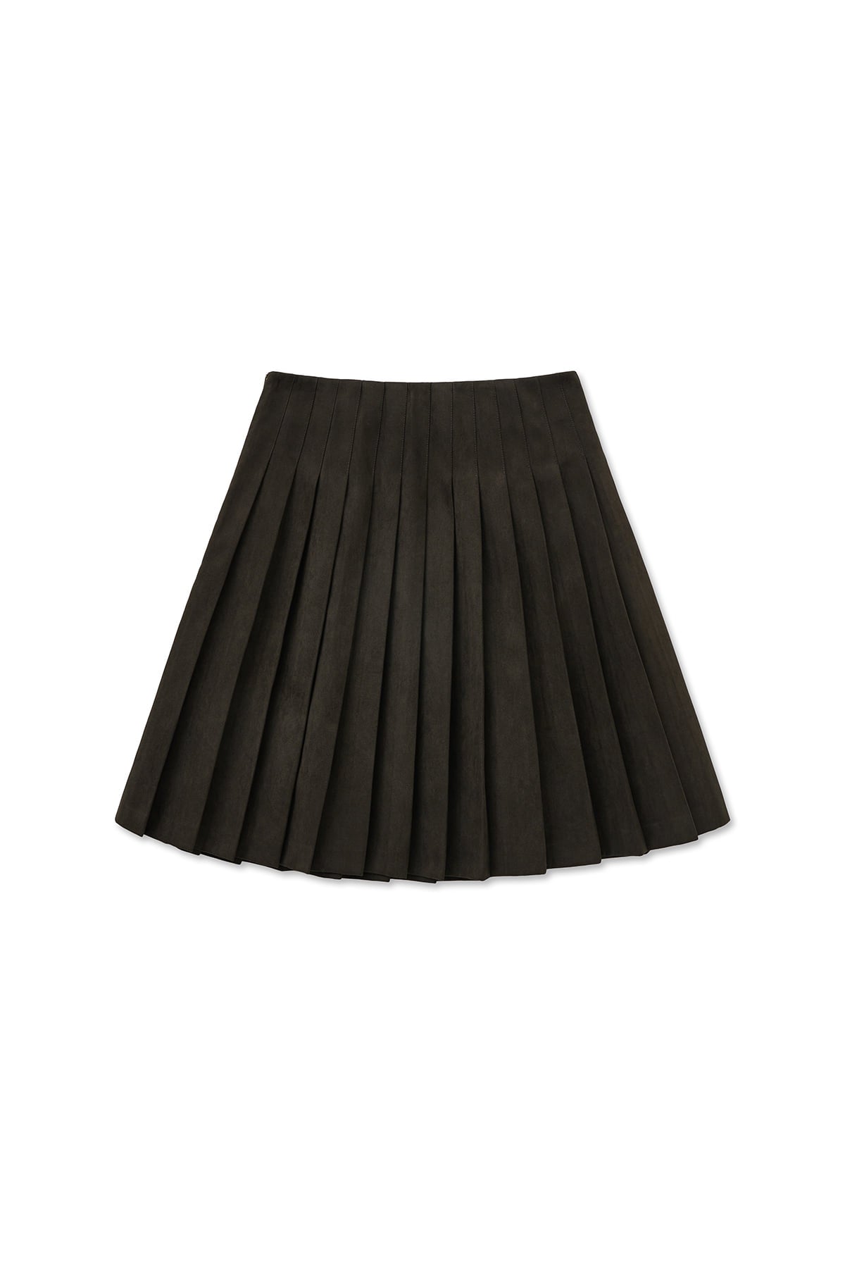 matinkim SIDE ZIPPER PLEATS MIDI SKIRT IN DARK BROWN