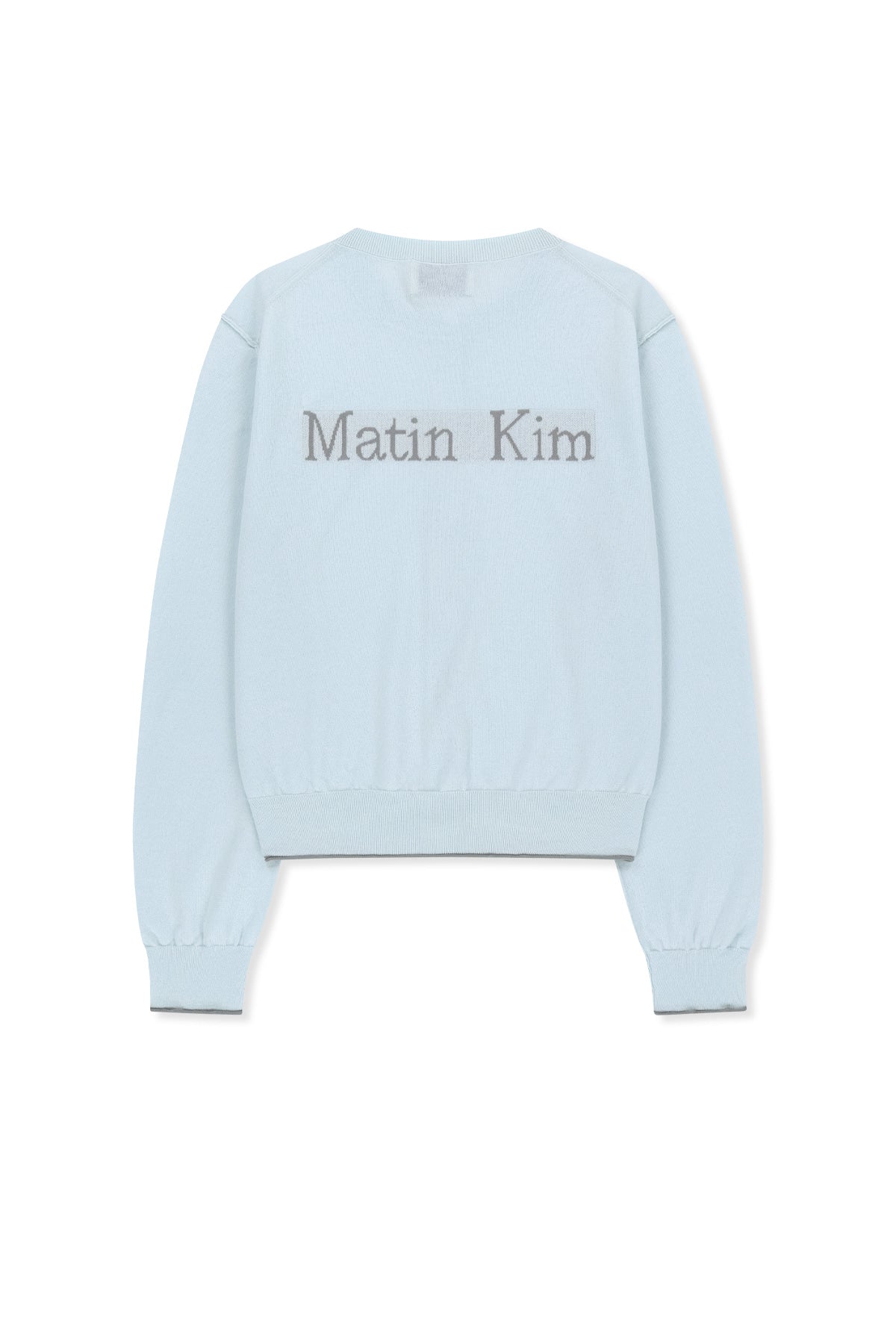 matinkim BACK LOGO SHEER CARDIGAN FOR WOMEN IN LIGHT BLUE