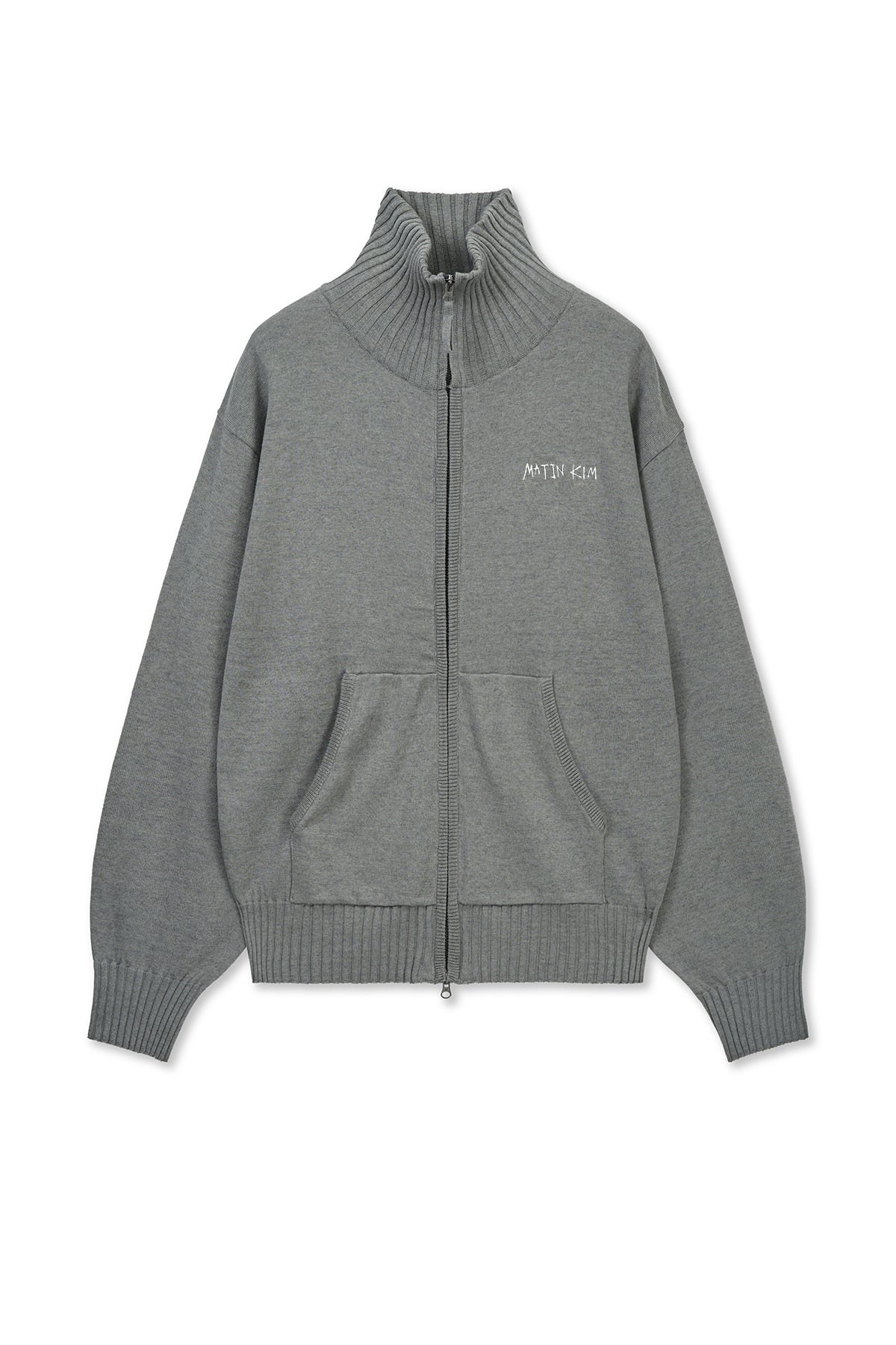 matinkim HIGH NECK EMBROIDERED LOGO ZIP UP FOR MEN IN GREY