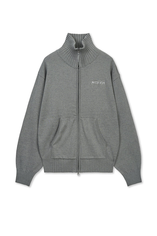 matinkim HIGH NECK EMBROIDERED LOGO ZIP UP FOR MEN IN GREY