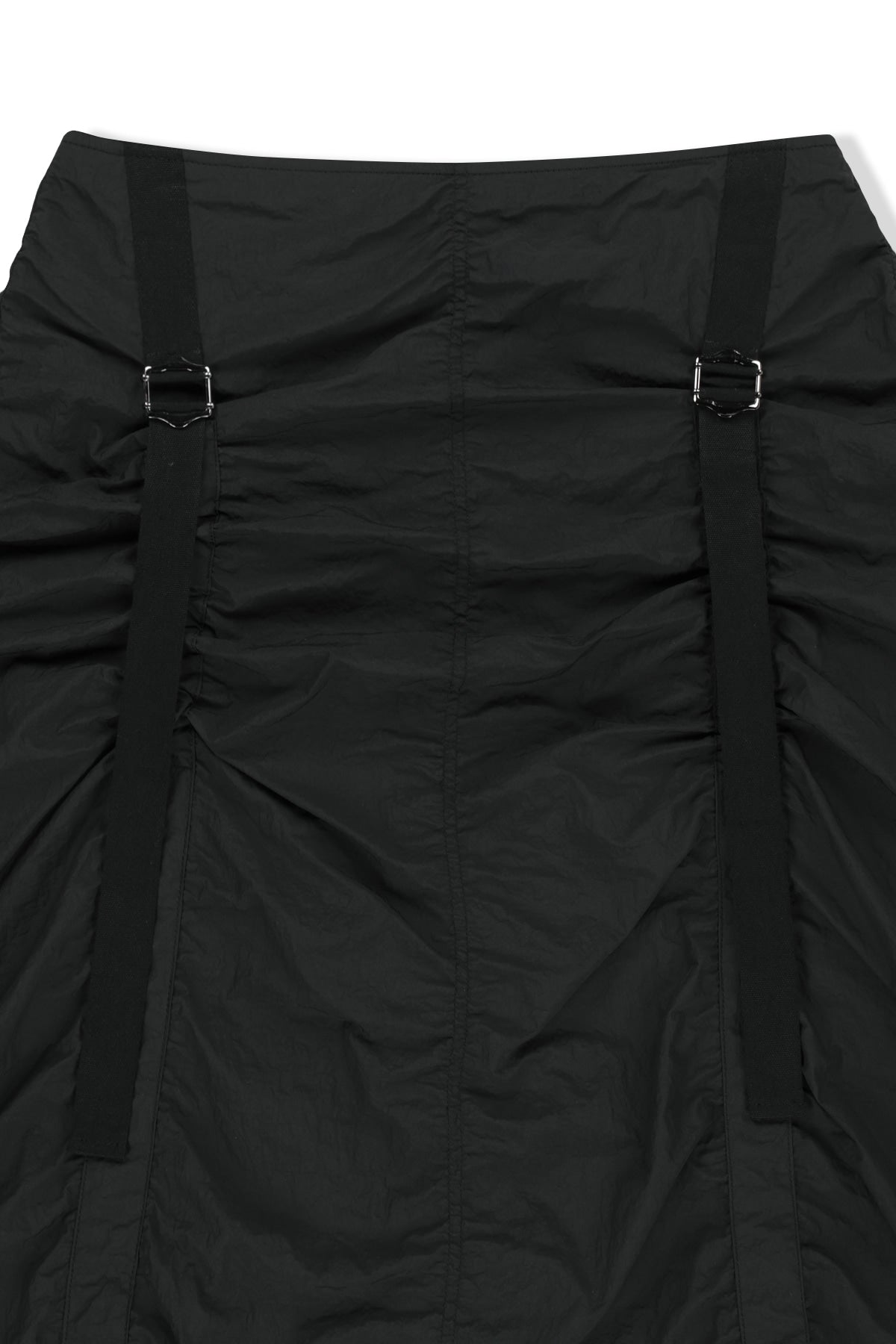 matinkim NYLON SHIRRING MIDI SKIRT IN BLACK