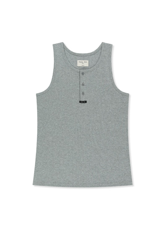 matinkim SLEEVELESS HENLEY TOP FOR MEN IN GREY