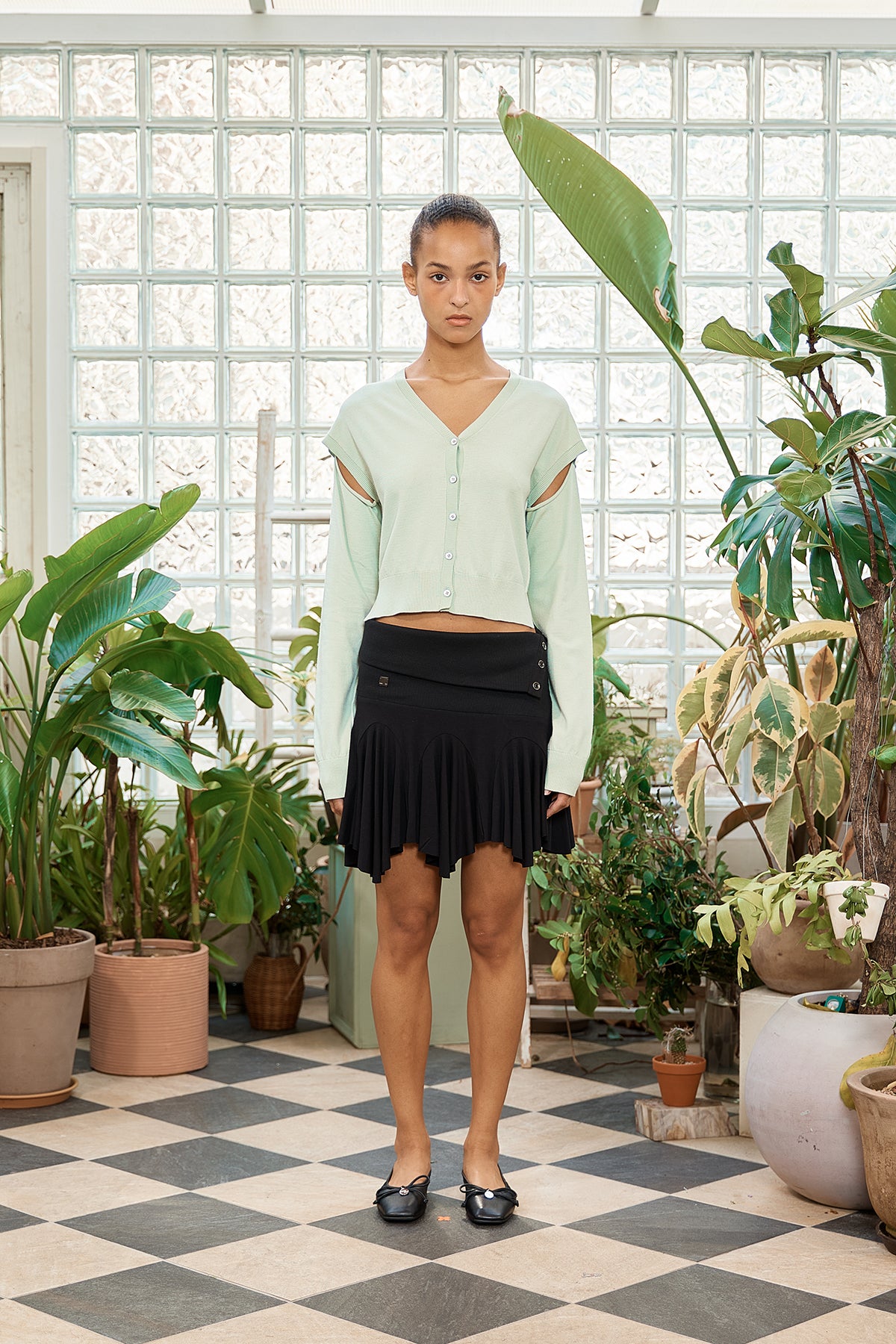 matinkim SLIT DETAIL BUTTON CARDIGAN IN MINT