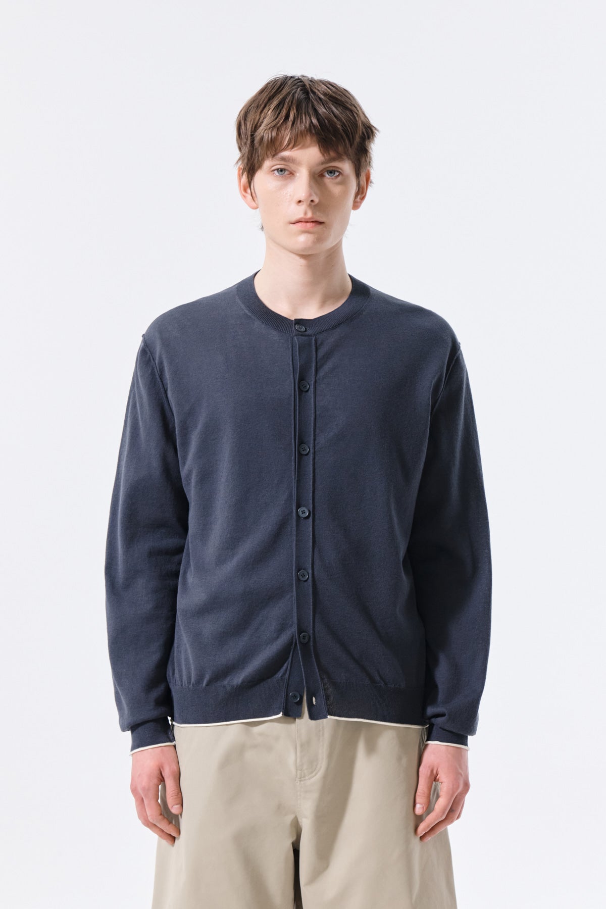 matinkim BACK LOGO SHEER CARDIGAN FOR MEN IN CHARCOAL