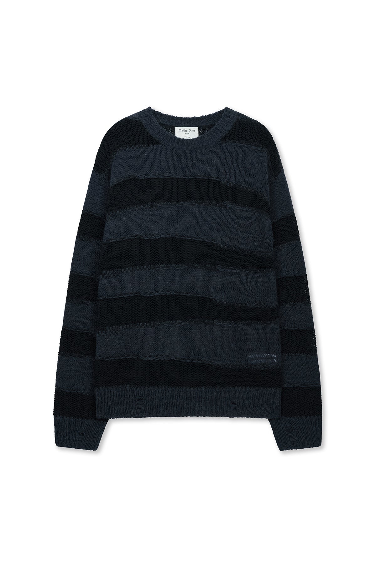 matinkim TEXTURE BLOCK STRIPE KNIT PULLOVER IN NAVY