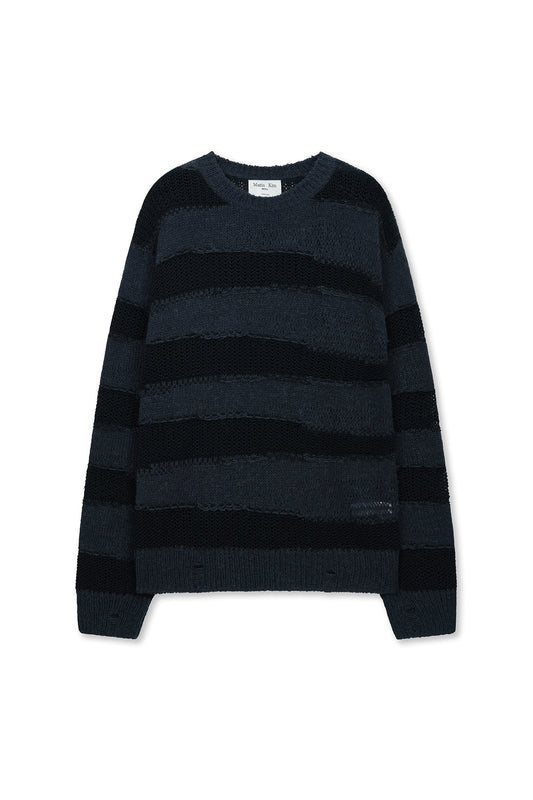matinkim TEXTURE BLOCK STRIPE KNIT PULLOVER IN NAVY