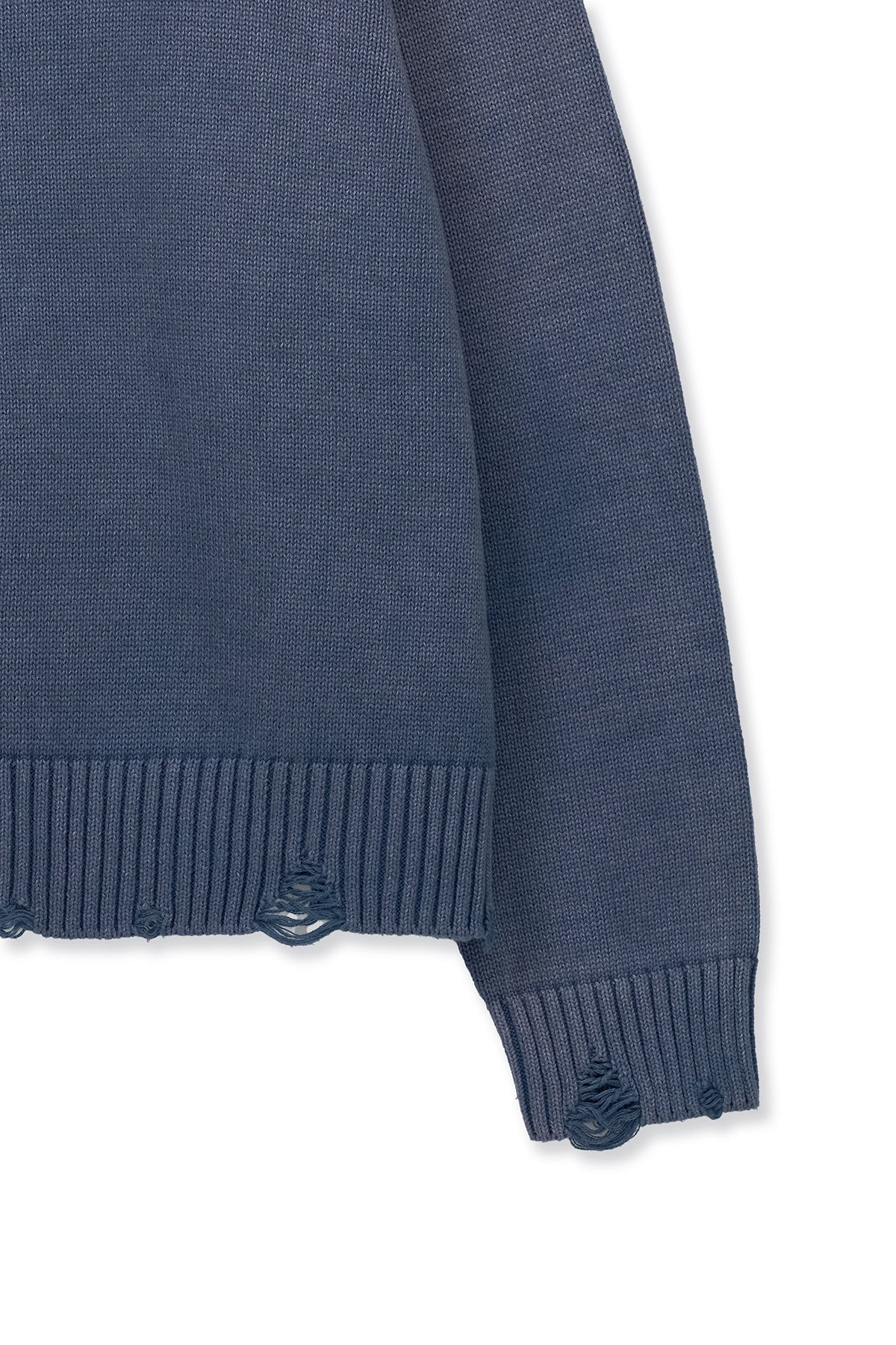 matinkim BACK LOGO LINE POINT KNIT CARDIGAN IN SMOKE BLUE