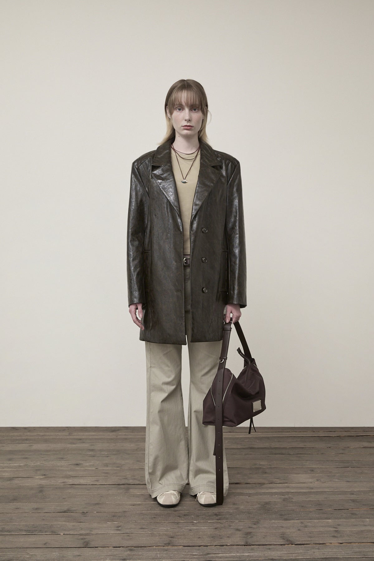 matinkim FAUX LEATHER HALF DOUBLE JACKET IN DARK BROWN