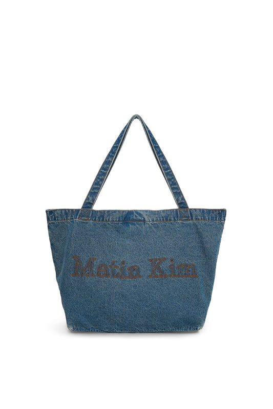matinkim MATIN STITCH DENIM SHOULDER BAG IN BLUE