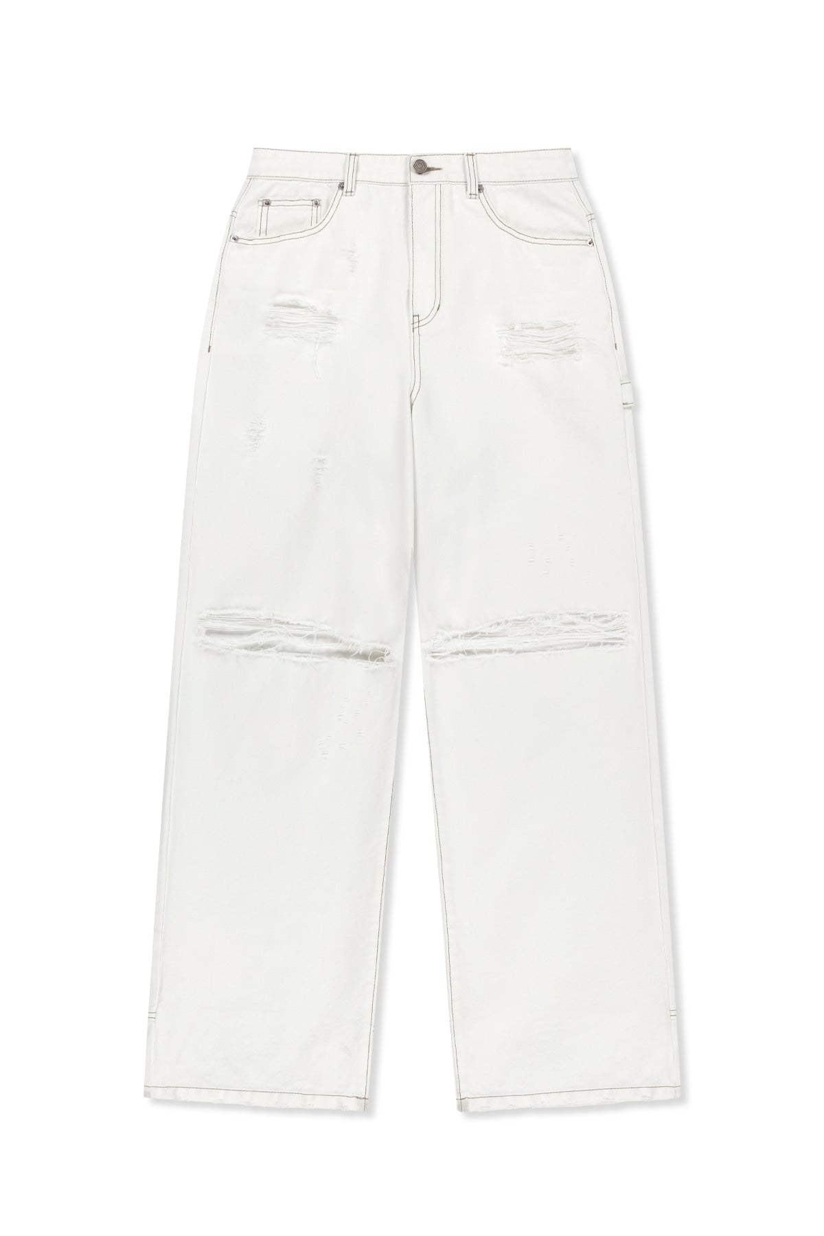matinkim DESTROYED COLOR DYEING DENIM PANTS IN WHITE