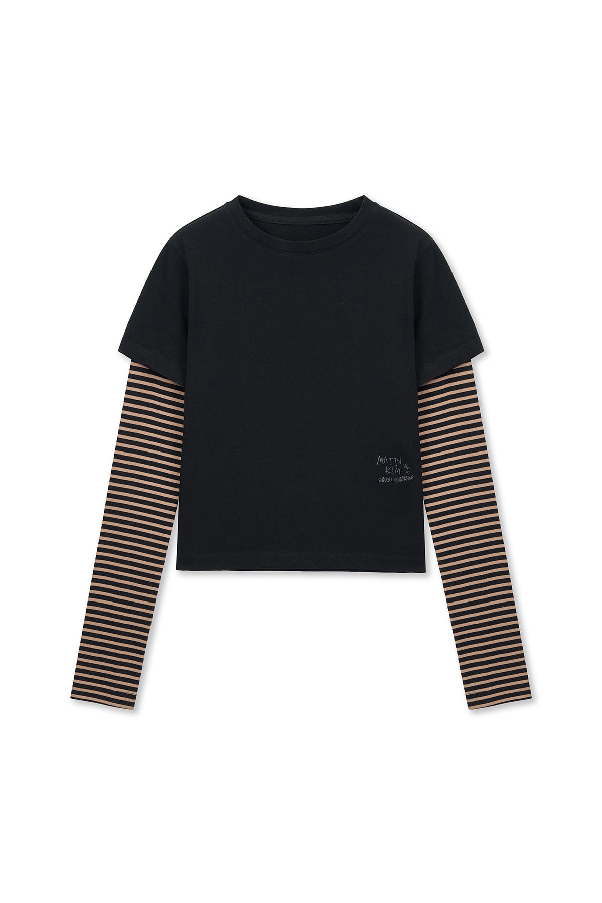 matinkim GRAFFITI LOGO STRIPE LAYERED TOP IN BLACK