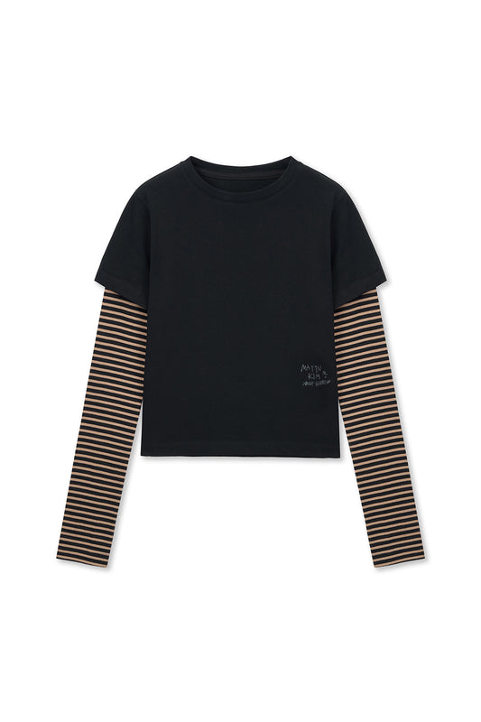 matinkim GRAFFITI LOGO STRIPE LAYERED TOP IN BLACK