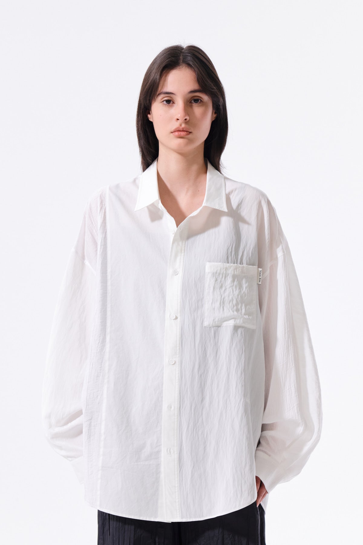 matinkim MIXED PANEL OVER FIT SHIRT IN WHITE