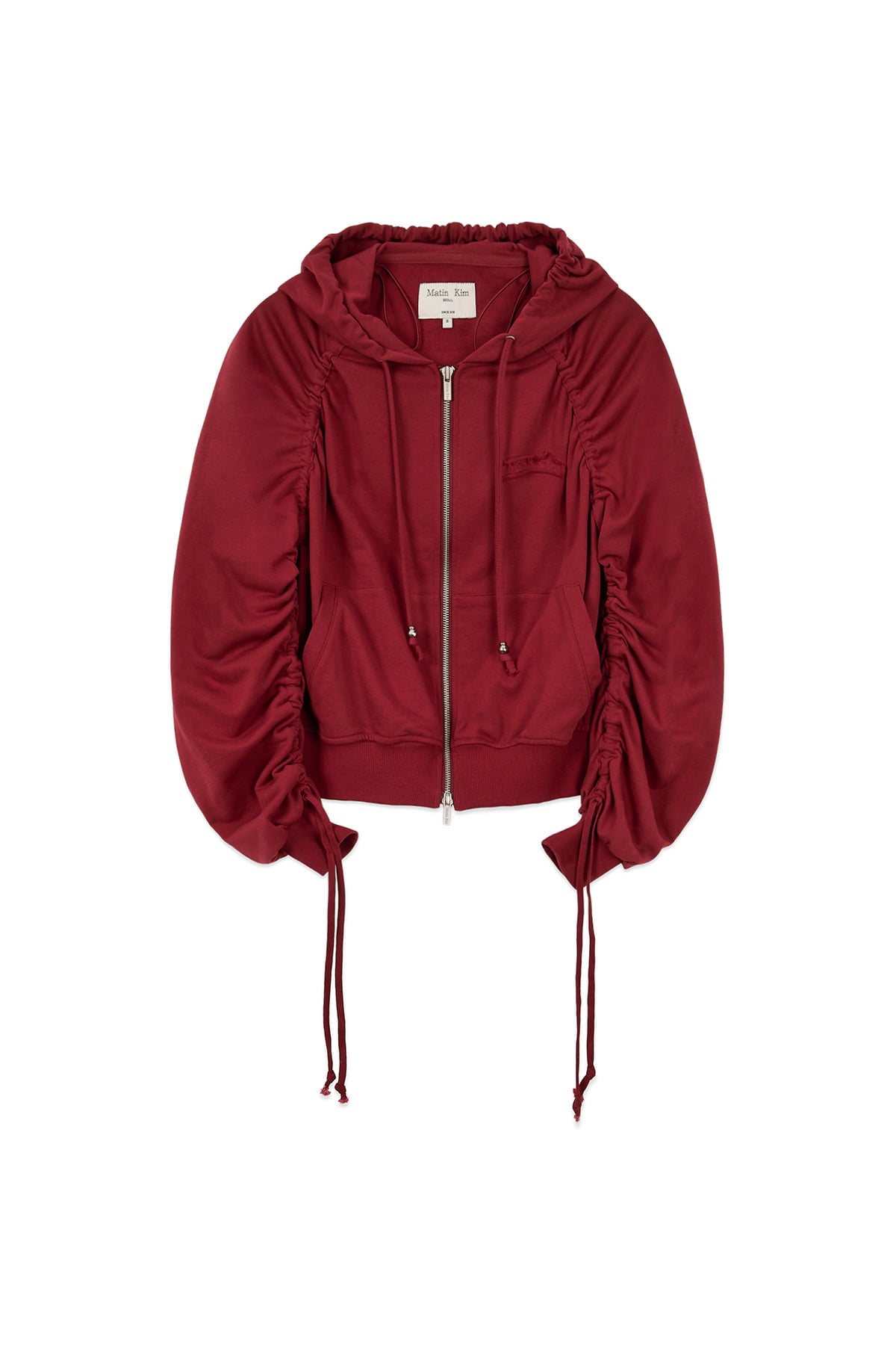 matinkim SLEEVE STRING DETAIL HOODY ZIP UP IN RED