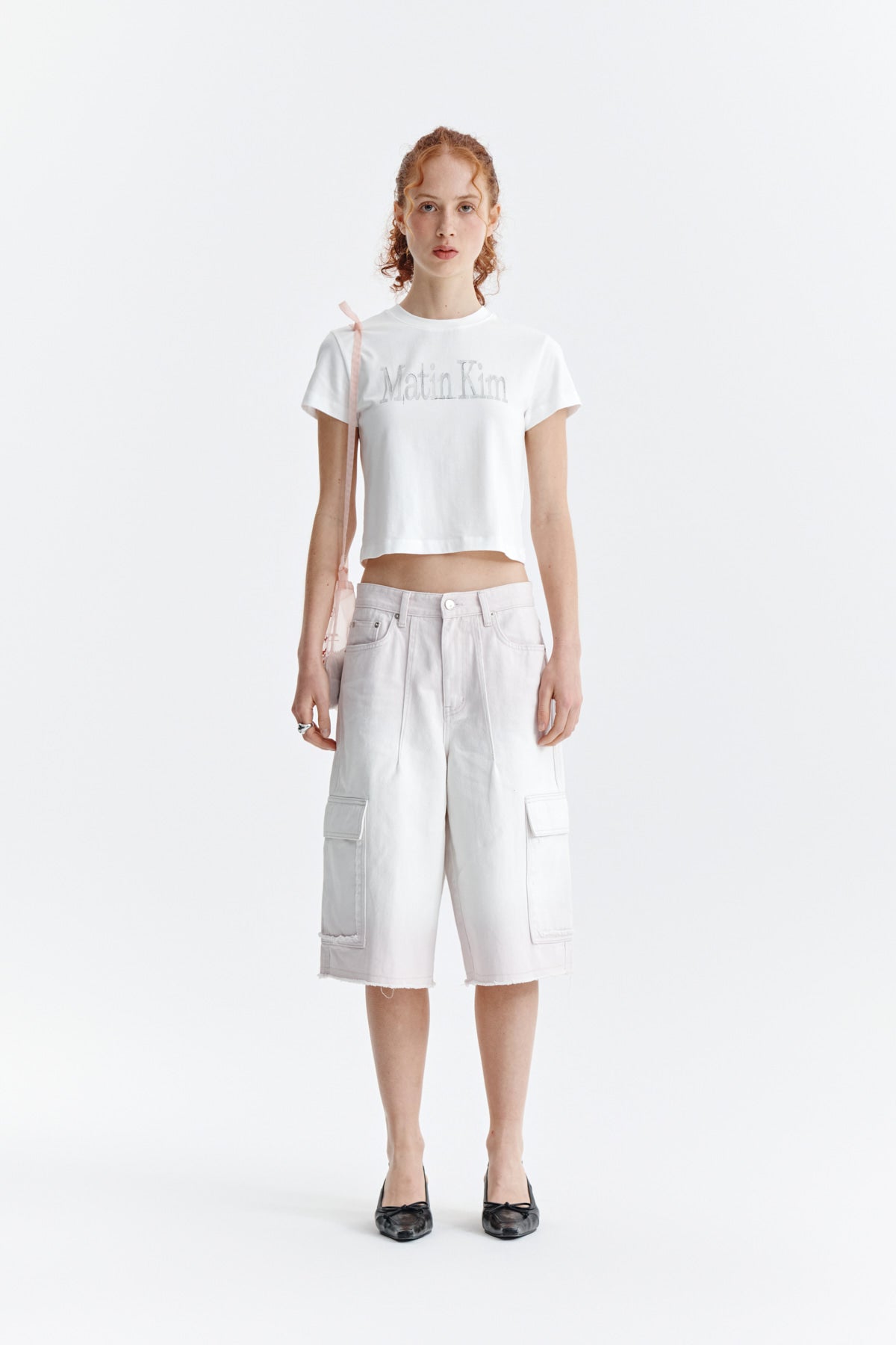 matinkim PATTERN ARTWORK LOGO CROP TOP IN WHITE