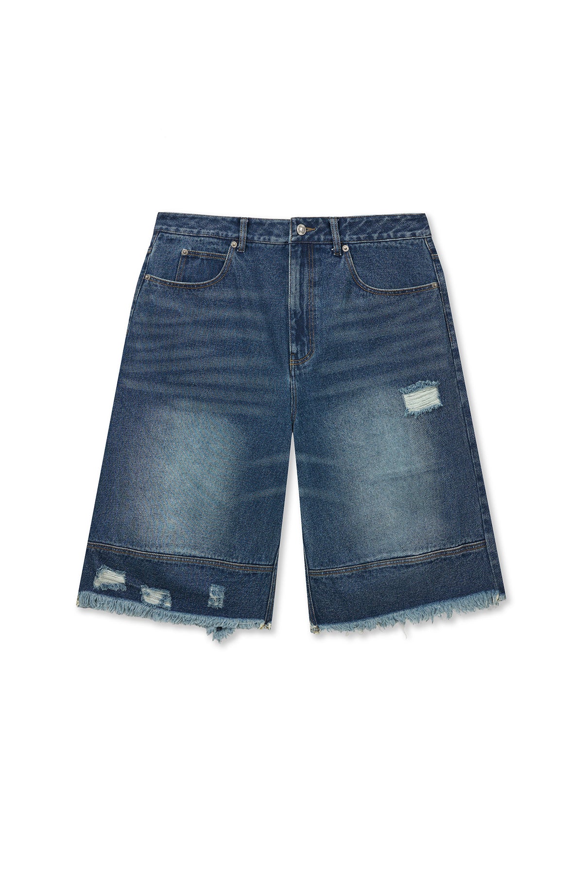 matinkim DESTROYED BERMUDA DENIM PANTS FOR MEN IN NAVY