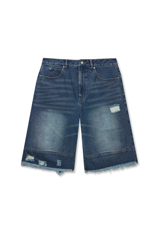 matinkim DESTROYED BERMUDA DENIM PANTS FOR MEN IN NAVY