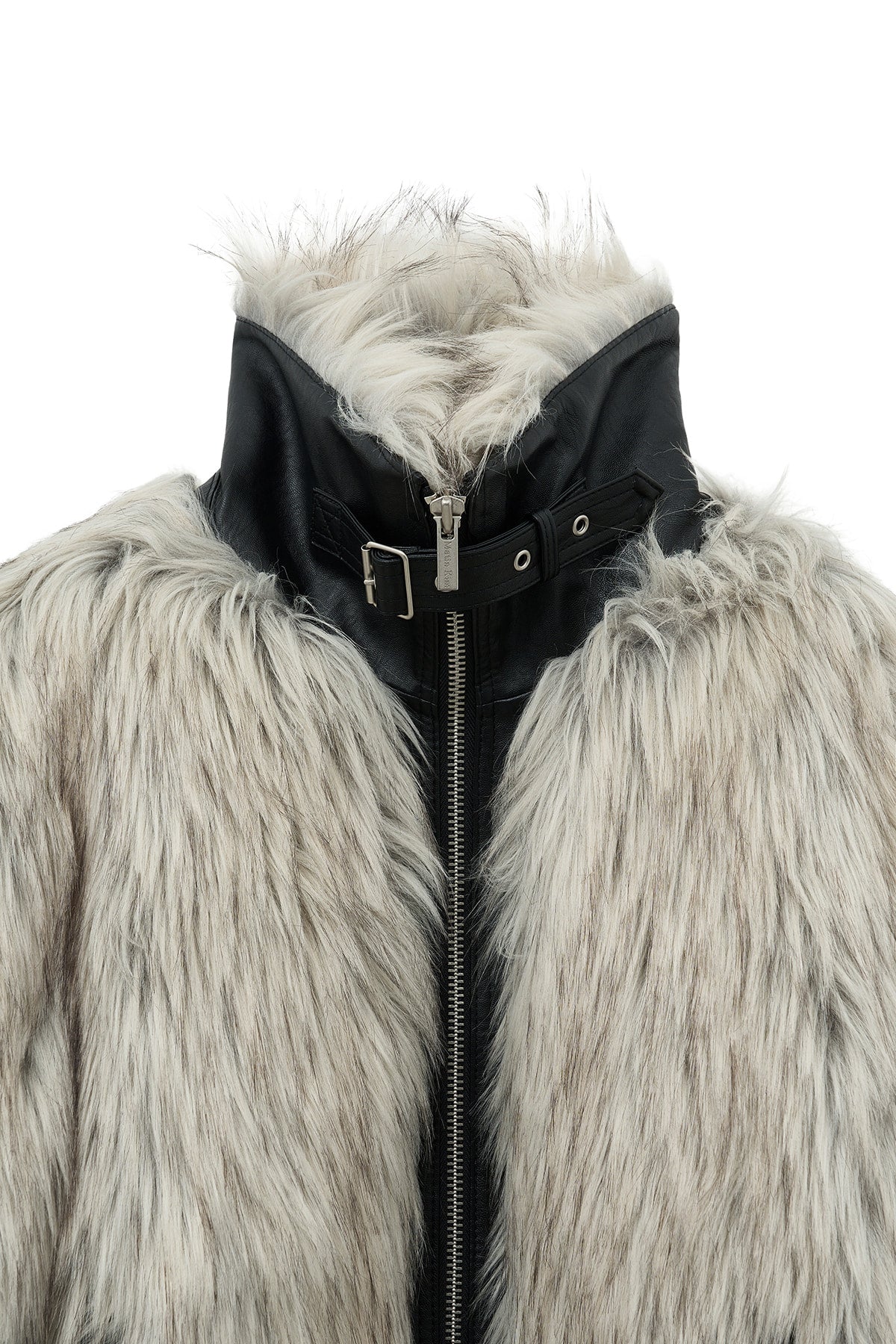 matinkim NECK BUCKLE CROP FUR JUMPER IN IVORY