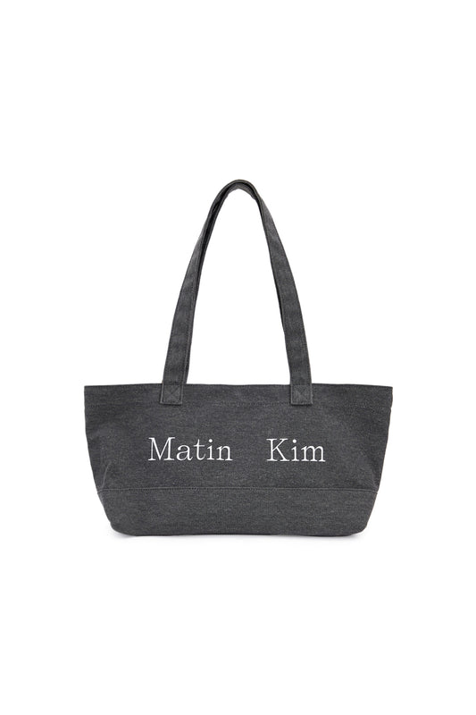 matinkim MATIN LOGO CANVAS WIDE SHOULDER BAG IN CHARCOAL