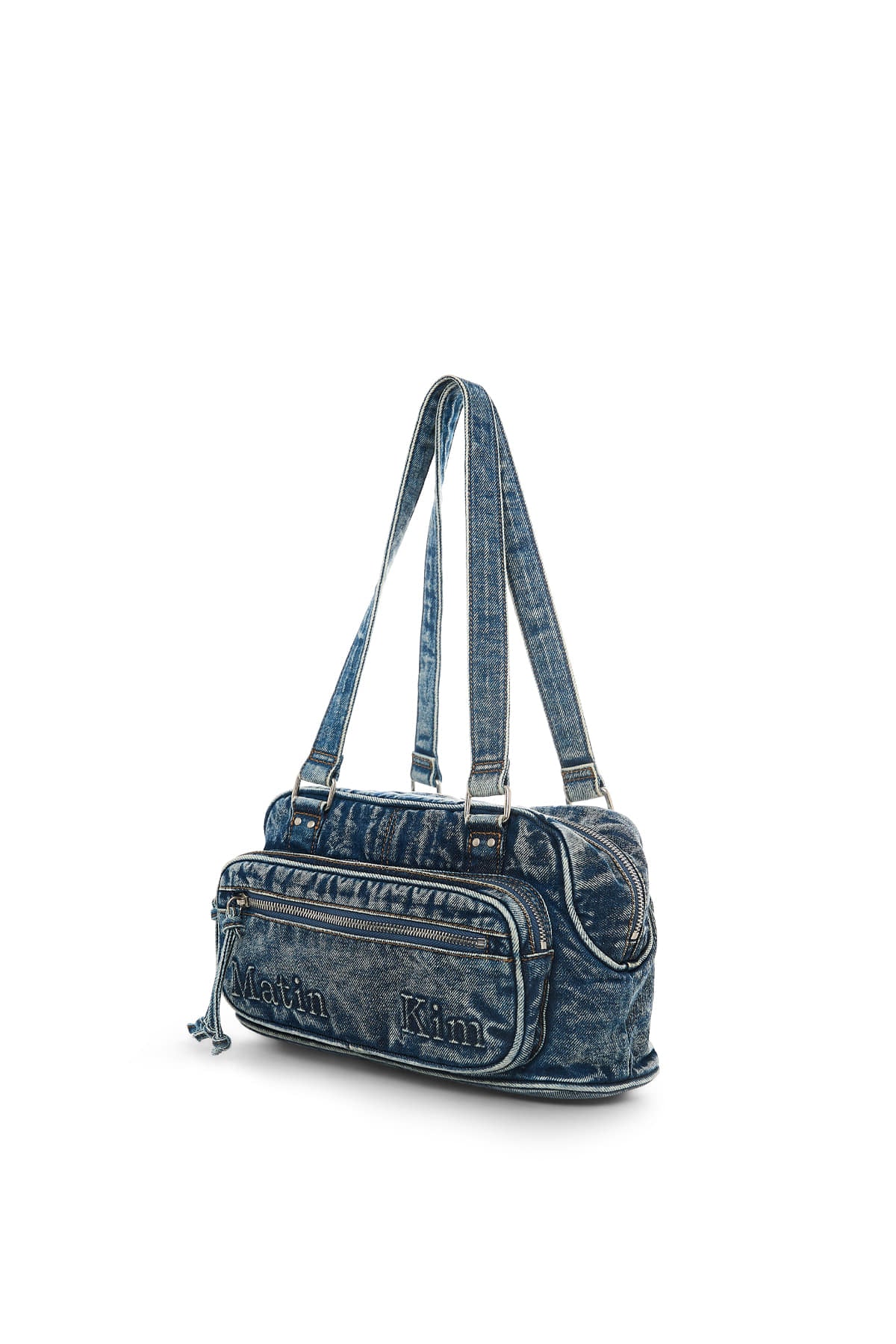 matinkim MATIN DUST DENIM ONE POCKET SHOULDER BAG IN BLUE