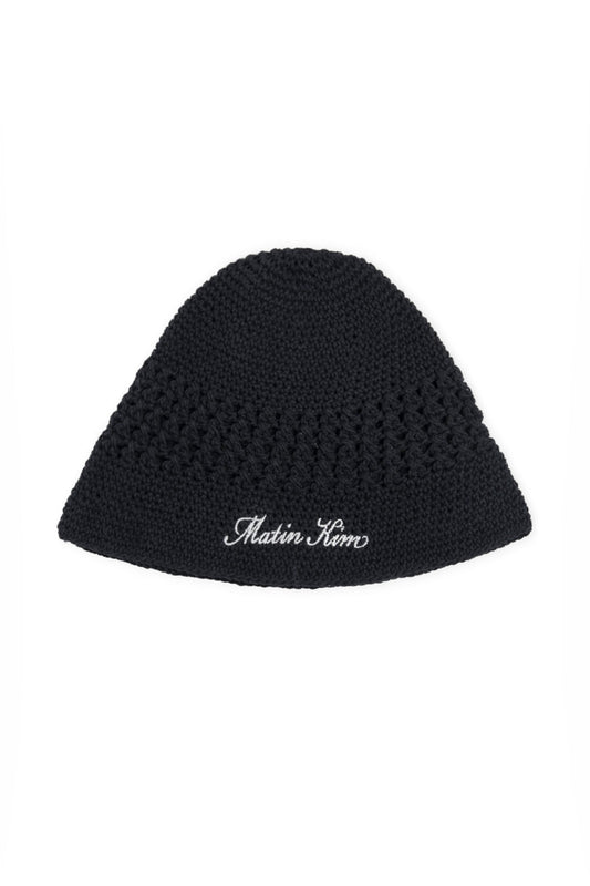 matinkim CROCHET COTTON BUCKET HAT IN BLACK