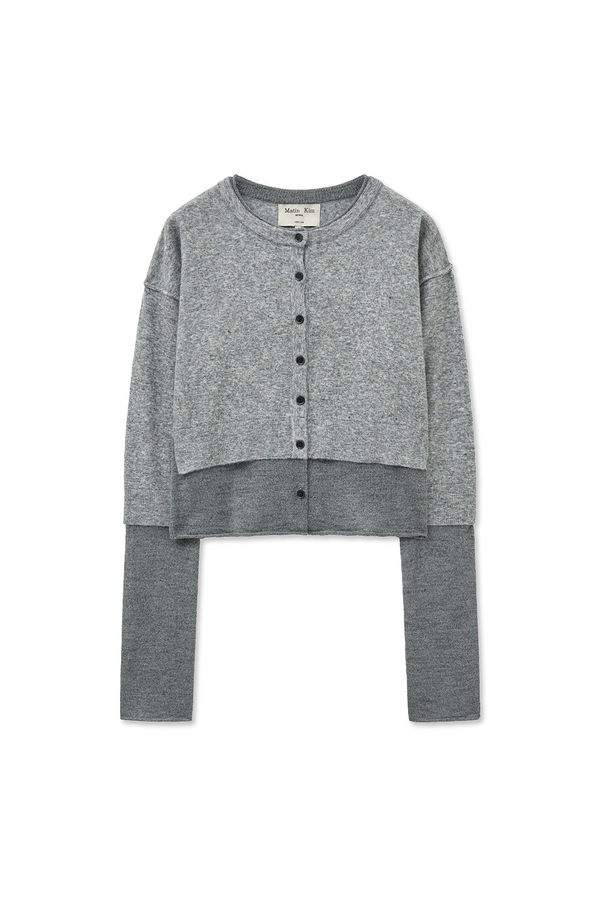 matinkim LAYERED TEXTURE KNIT CARDIGAN IN GREY