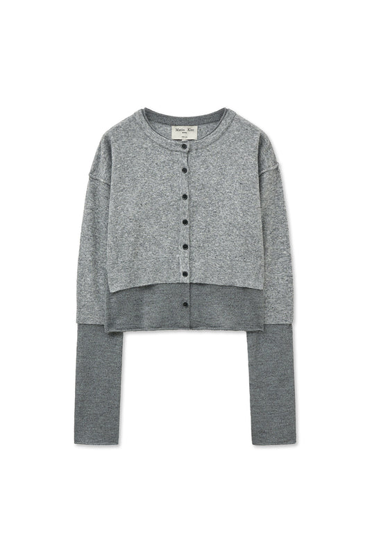 matinkim LAYERED TEXTURE KNIT CARDIGAN IN GREY