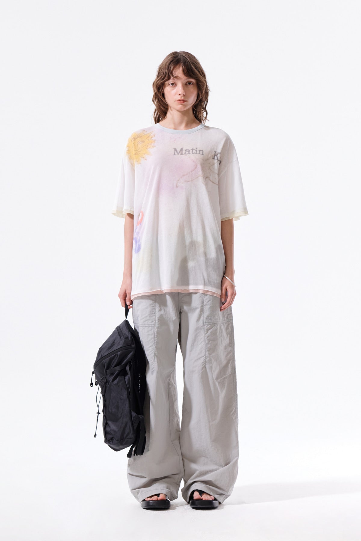 matinkim MULTI PANEL PARACHUTE PANTS IN LIGHT GREY