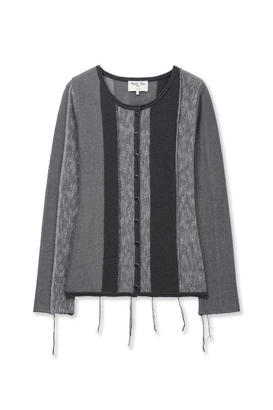matinkim COLOR BLOCK SLIM KNIT CARDIGAN IN CHARCOAL
