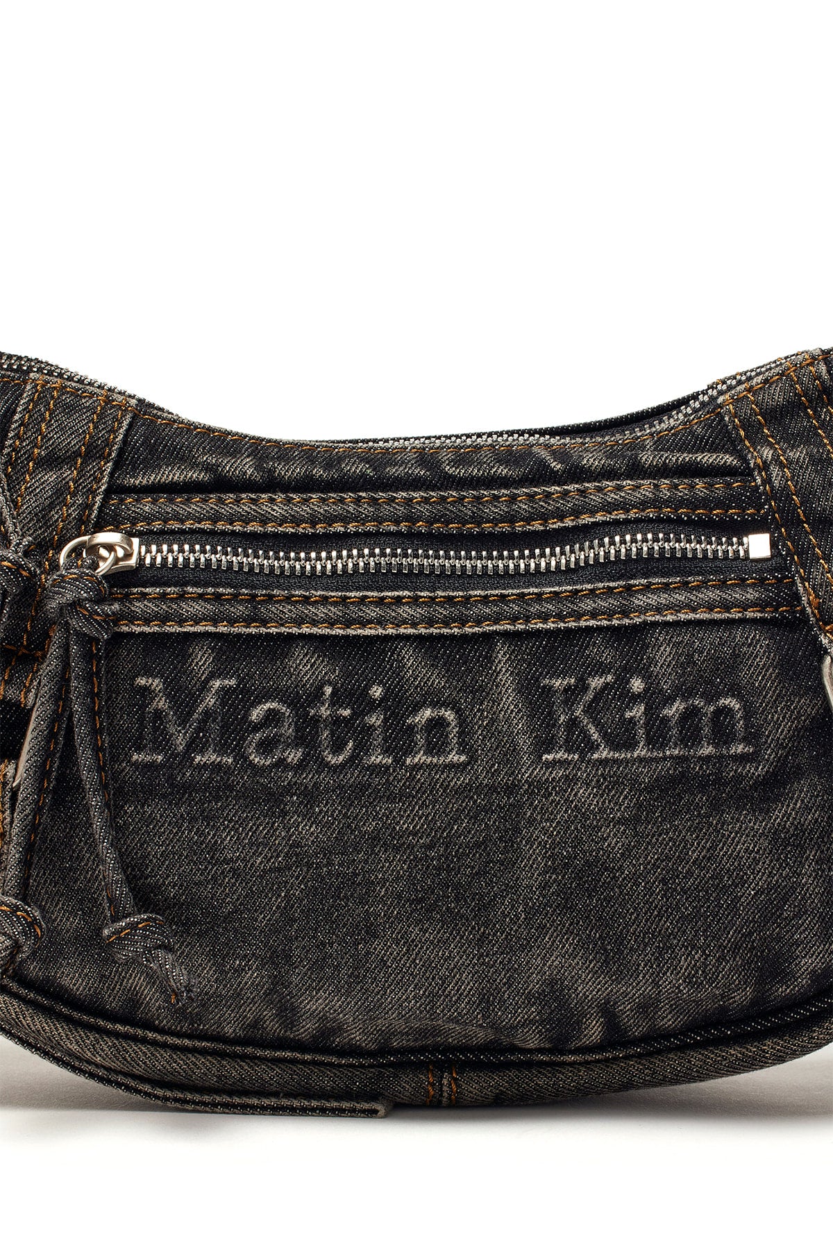 matinkim MATIN WASHED DENIM MINI HOBO BAG IN BLACK