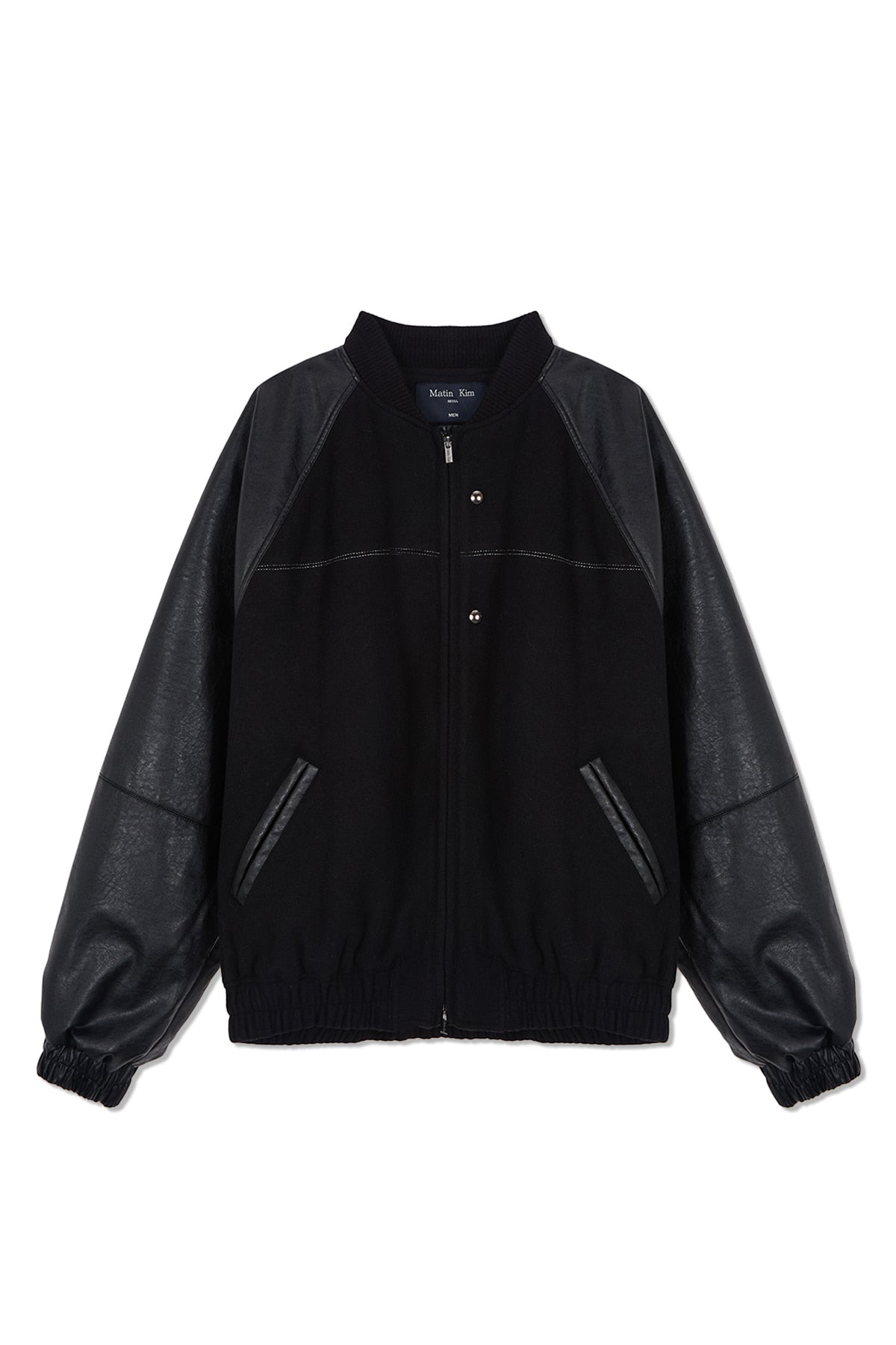 matinkim STUNNING POINT FAUX LEATHER JUMPER FOR MEN IN BLACK