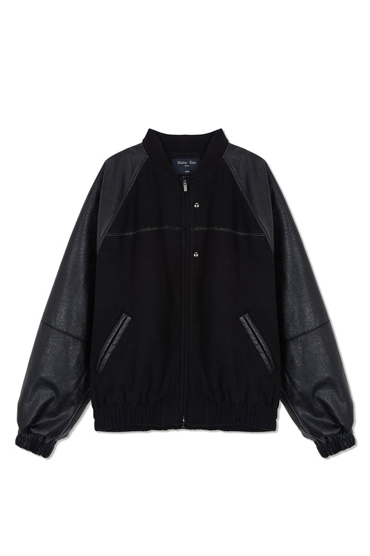 matinkim STUNNING POINT FAUX LEATHER JUMPER FOR MEN IN BLACK