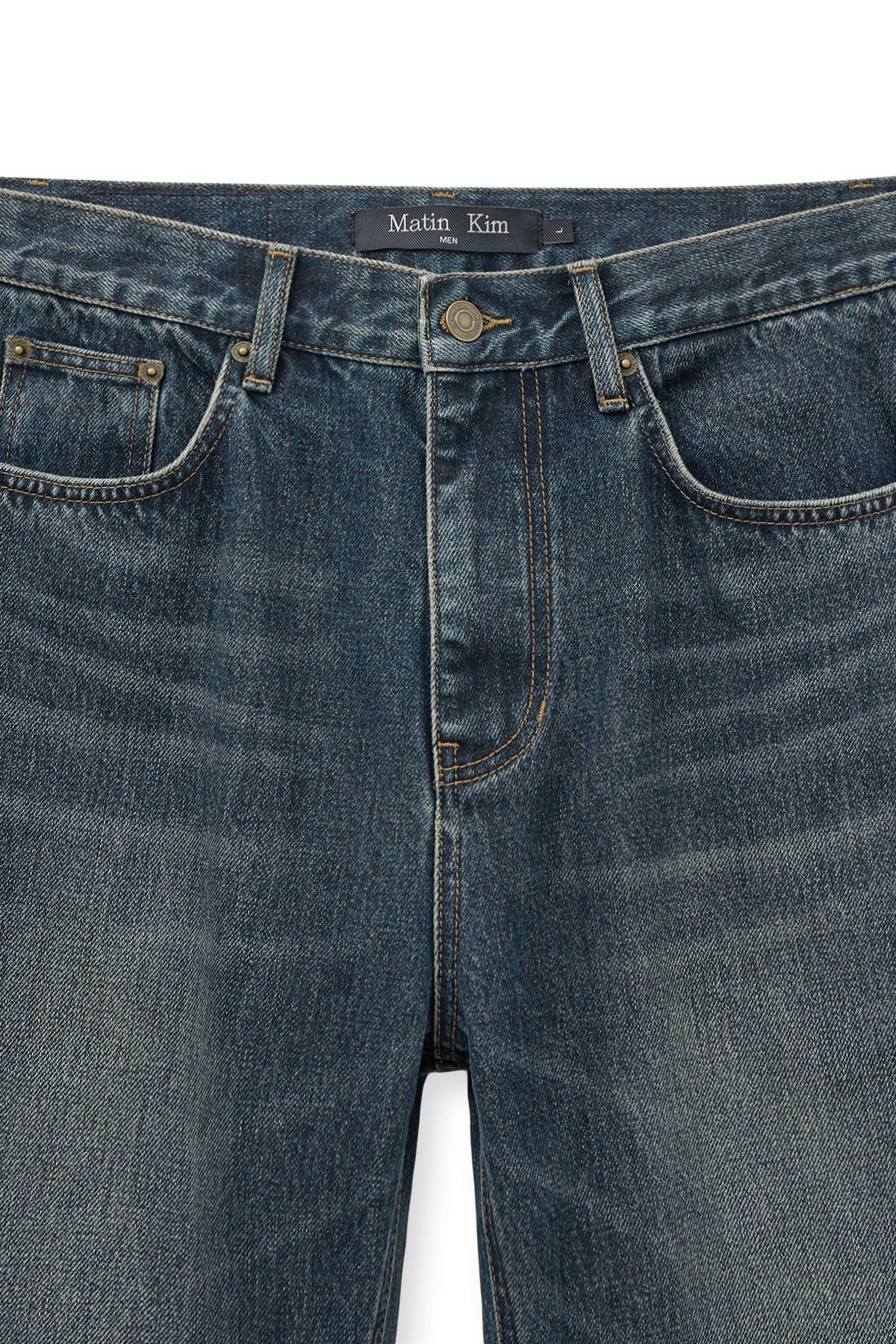 matinkim WASHED FLARE DENIM PANTS FOR MEN IN BLUE