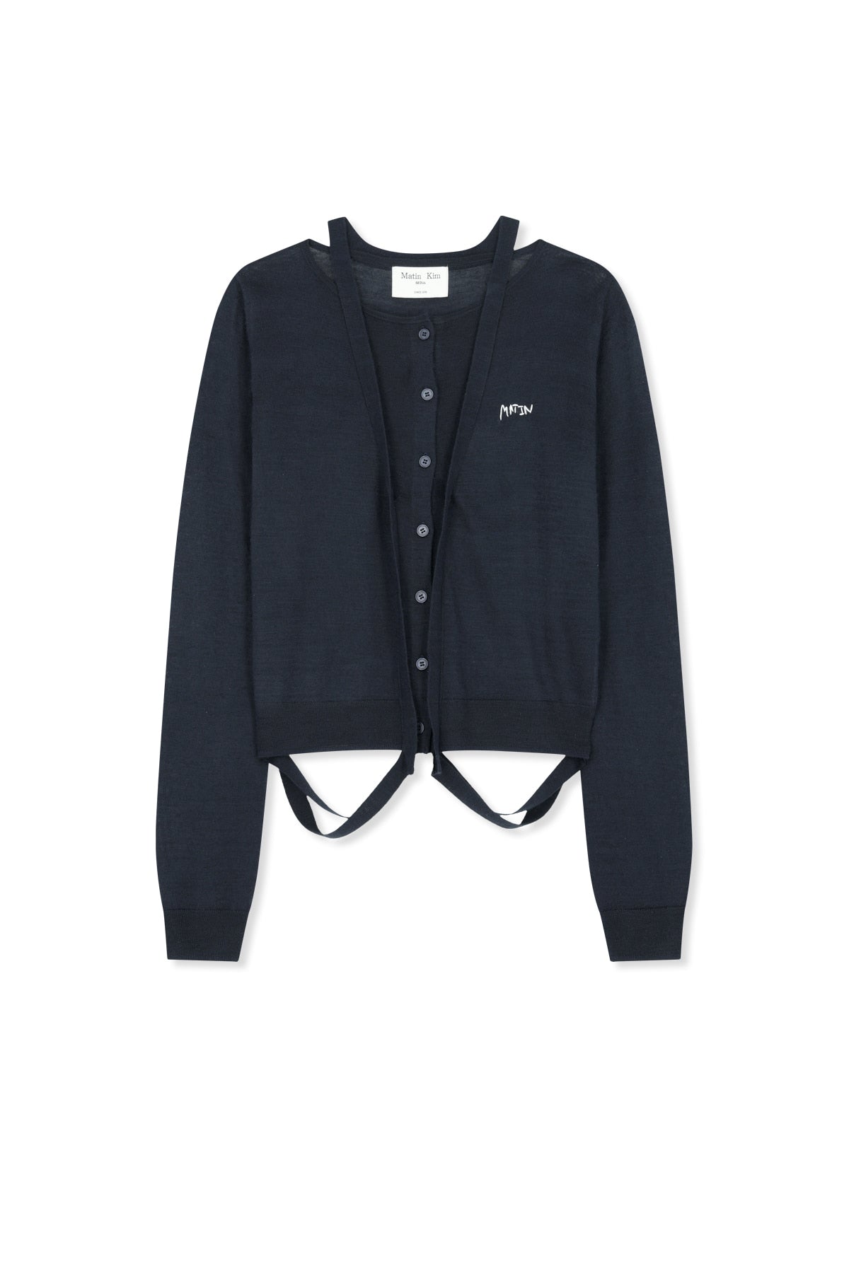 matinkim STRING DETAIL KNIT CARDIGAN IN DARK NAVY