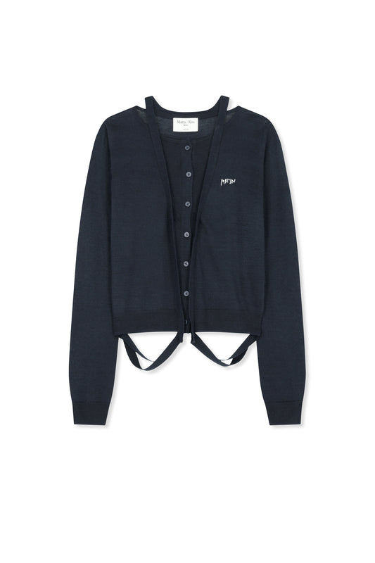matinkim STRING DETAIL KNIT CARDIGAN IN DARK NAVY
