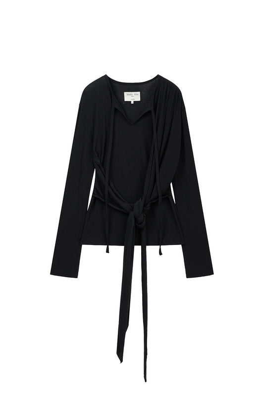 matinkim TIED DRAPERY TOP IN BLACK