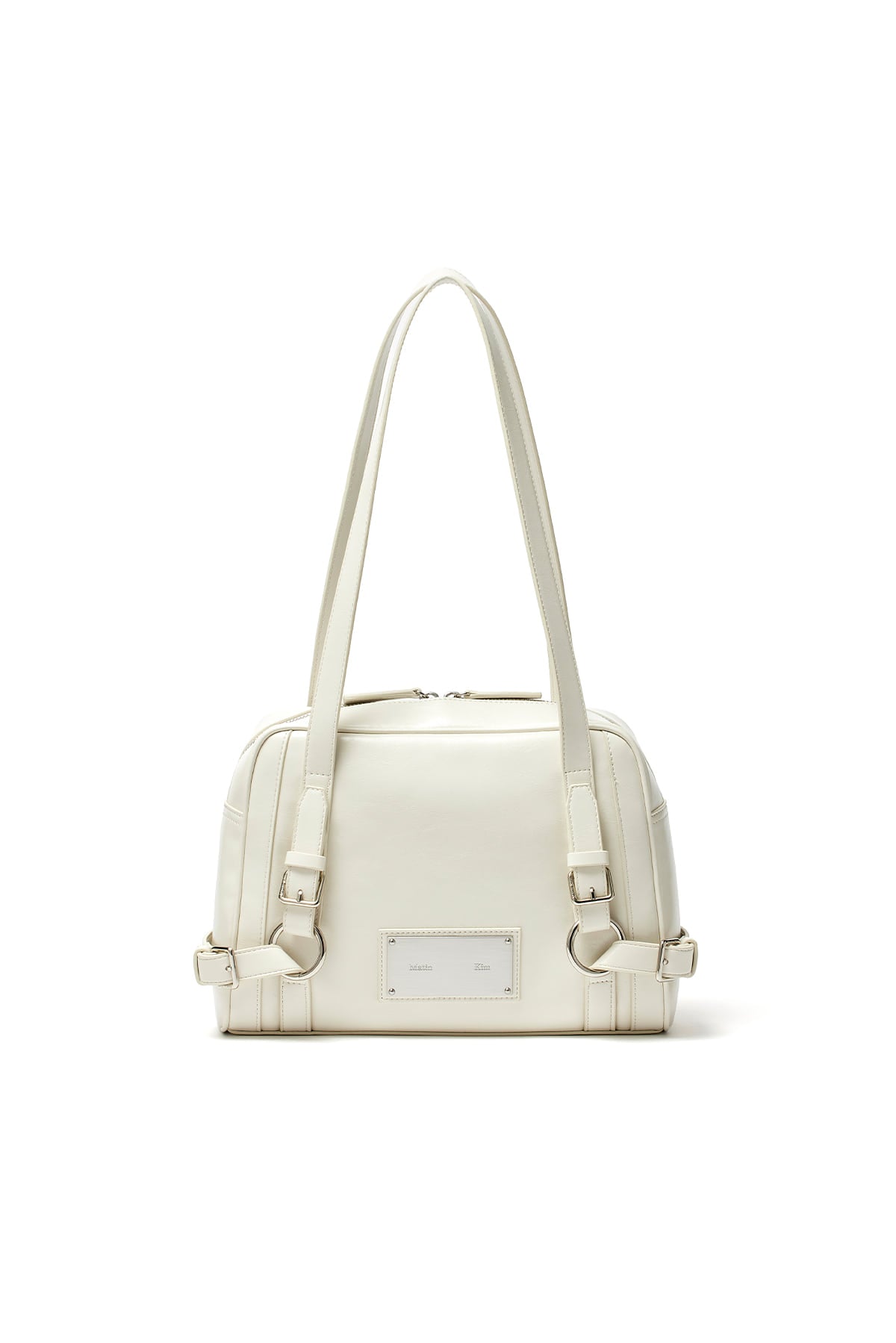 matinkim BIKER DETAIL SQUARE SHOULDER BAG IN IVORY