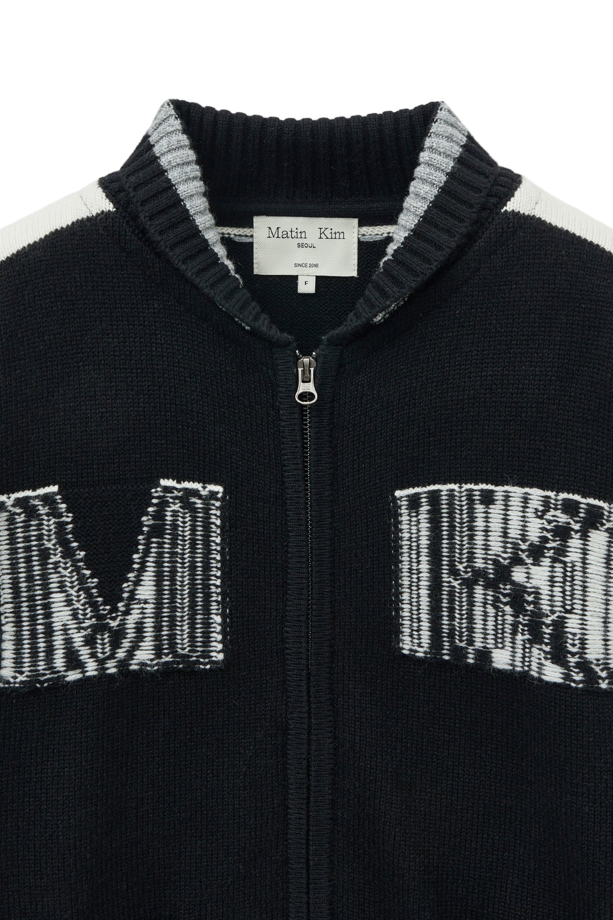 matinkim MATIN KIM INITIAL KNIT ZIP UP FOR WOMEN IN BLACK