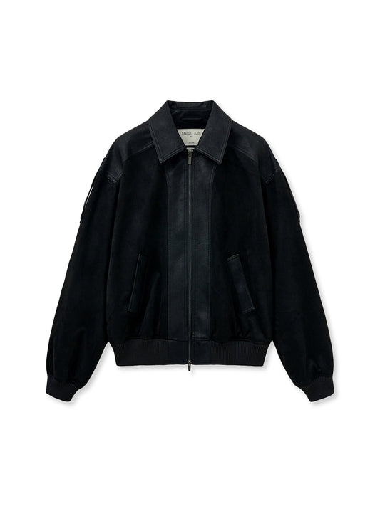 matinkim SUEDE MIX LEATHER ZIP UP JUMPER FOR WOMEN IN BLACK