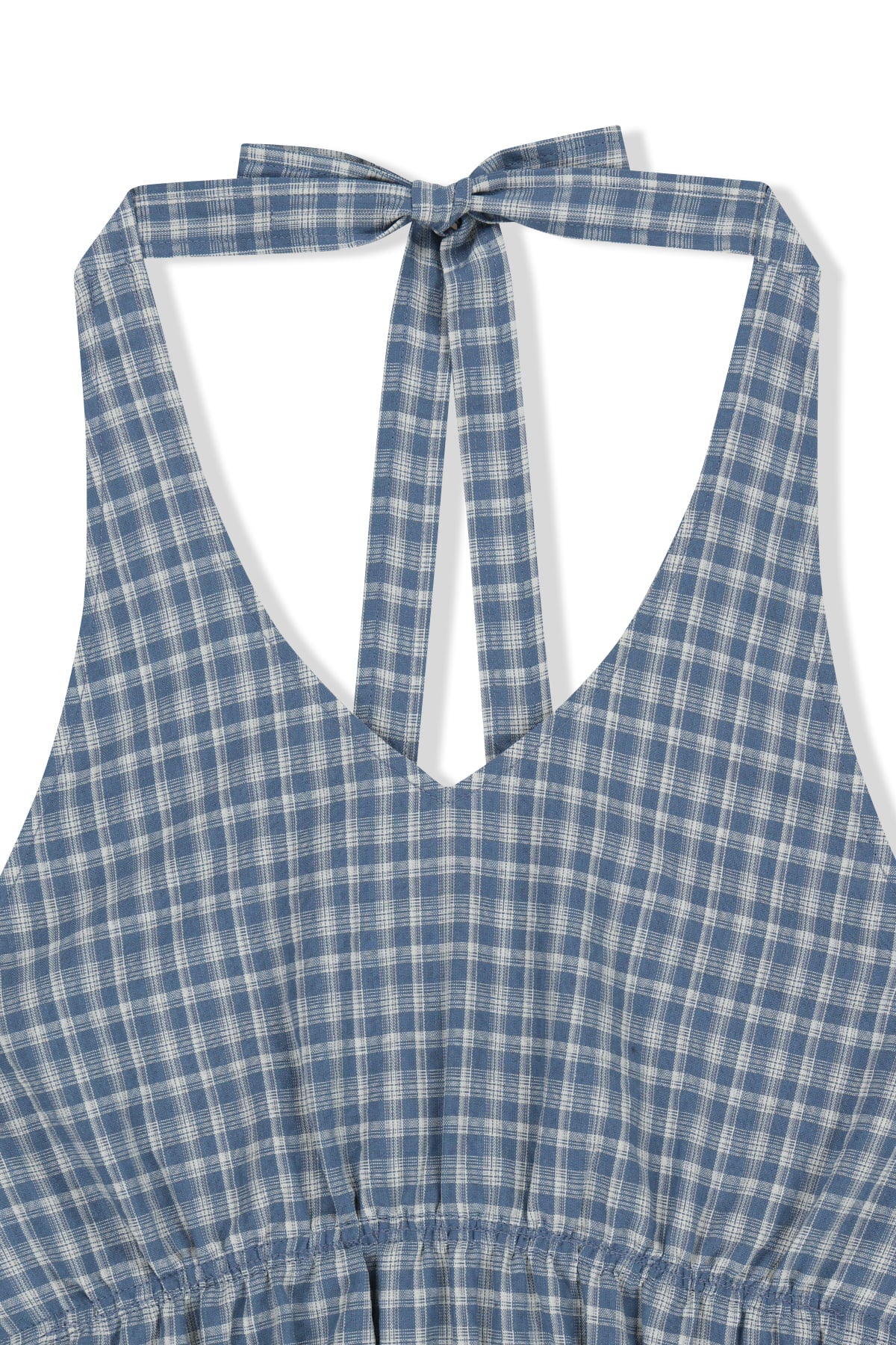 matinkim HALTER NECK SHIRRING BLOUSE IN BLUE