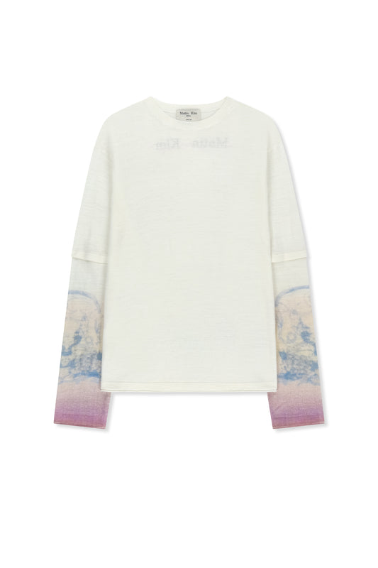matinkim SLEEVE PRINT KNIT PULLOVER IN IVORY